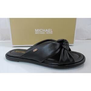 Michael Kors Elena Flat Slide Sandals Knotted Strap Leather Black